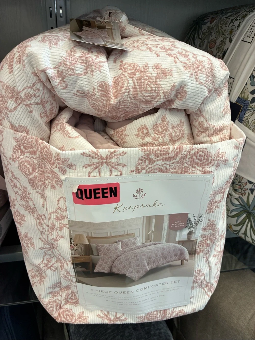 Queen Comforter Set - Soft Pink Floral Design